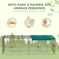 PawHut Gaiola para Animais Pequenos Gaiola para Roedores de Aço com Porta e Toldo para Coelhos Chinchilas Galinhas 220x85x70 cm Verde(m-6)