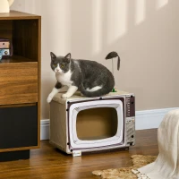 PawHut TV-Shaped Scratching Board with Scratcher, Catnip, Toy Rat, Cat Scratcher for Indoor Cats, 43 x 23 x 32.5cm(m-14)