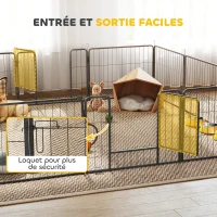 PawHut Parc pour chien, enclos chien 12 panneaux modulable et pliable, enclos portable en acier 60H cm avec porte, clôture pour chat, chiens de petit taille, intérieur et extérieur, gris(m-7)