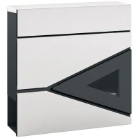 HOMCOM Wall Mounted Post Box with Viewing Window, 2 Lock, Modern Galvanised Steel Mailbox with Copper Core, Weatherproof Letterbox for Outdoor Use, Easy to Install, Silver(m-1)