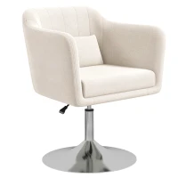 HOMCOM Modern Accent Chair with Swivel Base, Height Adjustable Arm Chair with Pillow for Living Room, Bedroom, Cream White(m-11)
