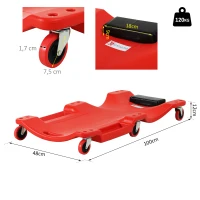 DURHAND Montage-Rollbrett met Hoofdsteun, Gereedschapsbakje, Oliebestendig, tot 120 kg, 100x48x12 cm, Rood(m-3)