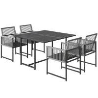 Outsunny Tuinmeubelset 5-delige eethoek met glazen tafel en 4 ademende inklapbare stoelen met touwweefsel(m-14)