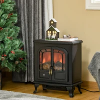 HOMCOM Electric Fireplace Stove Heater with LED Fire Flame Effect, Double Door, Freestanding & Portable with Overheat Protection, 1000W/2000W, Black(m-2)