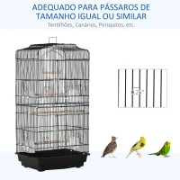 PawHut Gaiola para Passáros Gaiola de Metal com Portas 4 Comedouros 3 Poleiros Baloiço Bandeja Removível e Alça de Transporte para Papagaio Canário Periquito 46,5x35,5x92cm Preto(m-7)