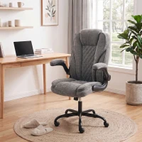 HOMCOM Office Chair, Ergonomic Desk Chair with Flip-up Armrest, Pocket Springs, Swivel Wheels, Adjustable Height, Dark Grey(m-9)