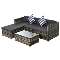 Outsunny Gartenmöbel-Set aus PE-Rattan, Rattan-Lounge-Set, inkl. Kissen  u. Polstern,  Grau(m-1)