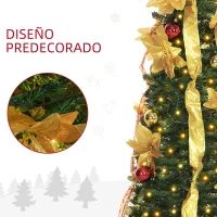HOMCOM Árbol de Navidad Plegable con Luces LED en Blanco Cálido y Adornos Pre-instalados para Interior Ø50x150 cm Verde(m-7)