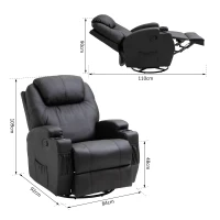 HOMCOM Luxury Leather Recliner Sofa Chair Armchair Cinema Massage Chair Swivel Heated Nursing Gaming Chair Black(m-3)