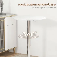 HOMCOM Masă de Bar Rotundă Ø63 cm, Reglabilă pe Înălțime 67-93 cm, cu Structură Metalică și Blat Rotativ 360°, Albă(m-5)