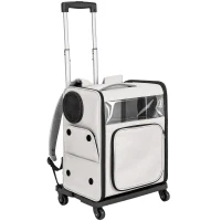 PawHut Dierentransporttas met wieltjes inklapbare transportbox voor honden katten tot 5 kg, ademende trolley Grijs(m-1)