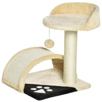 PawHut Krabboom met speelballen kattenkrabboom krabpaal sisaltouw beige(m-15)