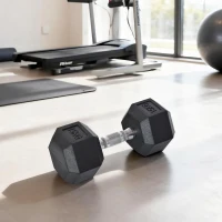 HOMCOM Haltère courte poids 15 Kg - 1 pièce, Haltère hexagonale entraînement musculaire & haltérophilie - métal caoutchouc noir(m-9)