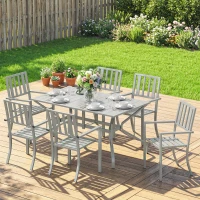 Outsunny 7 Pieces Garden Table and Chairs, 6 Seater Outdoor Table and Chairs with Umbrella Hole, for Garden, Light Grey(m-8)