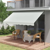 Outsunny Toldo Manual Retrátil Ajustável 300x170x200-290 cm com Manivela Proteção Solar UV40+ para Varanda Jardim Creme(m-11)