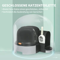 PawHut Kattenbak met 2 uitschuifbare bodemladen, 1 schepje, opvangbak voor strooisel, grijs + zwart(m-6)