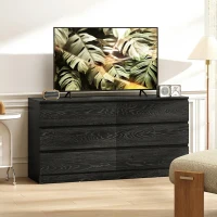 HOMCOM Cómoda Dormitorio con 6 Cajones Cajonera para Salón Oficina Estilo Moderno 140x40x71 cm Negro Veteado(m-7)