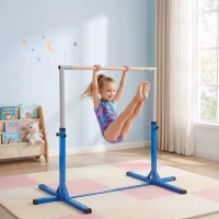 HOMCOM Barre fixe de gymnastique enfant - barre de gymnastique hauteur réglable 13 niveaux 92 à 150 cm - acier bleu bois hêtre(m-10)