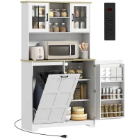 HOMCOM 175cm Tall Kitchen Cabinet, Kitchen Cupboard with Rubbish Bin Cabinet, 3 Door Shelves and 2 Acrylic Doors, White(m-14)