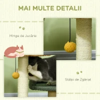 PawHut Copac de Zgariat pentru Pisici cu 2 Platforme Patut, Minge atarnata si Acoperie cu Catifea, 43x39x52cm, Multicolor(m-6)
