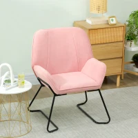 HOMCOM Poltrona Sala de Estar Moderna Poltrona de Leitura com Assento Largo e Acolchoado Estofada em Veludo Pés de Metal 70x67,5x87 cm Rosa(m-10)