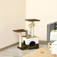 PawHut Cat Tree Tower for Indoor Cats Kitten House Scratching Posts with Condo Perch Interactive Mouse Toy, 45 x 33 x 70 cm, Brown(m-2)
