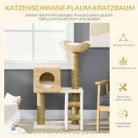 PawHut Krabpaal met Kattenhuis, Sisal Krabpalen, Wasbare Kussens, 100,5H x 57L x 37B cm, Wit/Natuur(m-4)