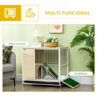 PawHut Coelheira de Madeira com Rodas Móvel Coelheira com Teto Abatível Bandeja Amovível Bebedouro e Rampa 78x52,5x76,5cm Carvalho(m-4)