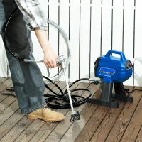HOMCOM Airless Paint Sprayer, Thinning-Free Electric Paint Spray Gun for Walls, Fences & DIY Projects, 200 Bar High Pressure, 1.5L/min Flow Rate, 7.5m Hose, Indoor & Outdoor Use, Dark Blue(m-2)