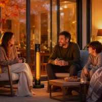Outsunny 2000 W Electric Infrared Patio Heater, Free Standing Oscillating Outdoor Garden Heater with Knob/Remote Control, Black(m-9)