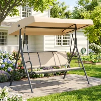 Outsunny Baloiço de Jardim Exterior de 3 Lugares com Toldo Reclinável Assento Respirável e Estrutura de Aço 175x118x159 cm Bege(m-8)