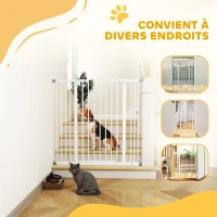 PawHut Barrière de sécurité pour chien extensible 74-100 cm fermeture automatique fixation par pression sans percer blanc(m-8)