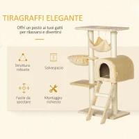 PawHut Tiragraffi per Gatti Multilivello con Amaca e Casetta, Corde in Sisal Naturale, 55×30×100cm(m-4)