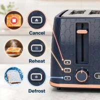 HOMCOM Toaster 4 slice, Toaster with 7 Browning Levels, High Lift, Reheat/Defrost/Cancel, Self-centring Function, Dark Blue(m-4)