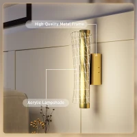 HOMCOM Led Wall Lamp 2 Pack, 9W Modern Indoor Geometric Mesh Wall Light, Colour Temperature Adjustable 3000K/4000K/6500K for Bedroom, Living Room, Hallway, Stairs, Gold Tone(m-6)