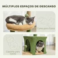 PawHut Árvore Arranhadora para Gatos 98 cm com Folhas Artificiais, Toca, Cama, Postes em Juta e 2 Bolas, Verde(m-5)