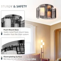 HOMCOM Modern Chandelier, Semi-Flush Mount Ceiling Light with Glass Lampshade, 2 x E27 Bulb Base for Hallway, Dining Room, Living Room, White and Black(m-4)