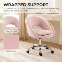 HOMCOM Velvet Desk Chair, Modern Office Chair with Height-Adjustable, Wheels, for Home Study Bedroom, Pink(m-5)