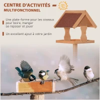 PawHut Mangeoire oiseaux extérieur sur pied, toit résistant aux intempéries, bois massif, 55 x 55 x 144 cm, bois naturel(m-6)
