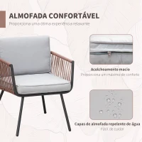 Outsunny Conjunto de Móveis de Jardim de Vime 3 Peças Incluí 1 Mesa de Centro e 2 Poltronas com Almofadas Acolchoadas Teca e Cinza(m-5)