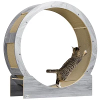 PawHut Kattenlooprad, 91 cm met Rem en Krabmat, voor Actieve en Gezonde Kattenbeweging, Grijs(m-11)
