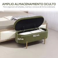 HOMCOM Banco para Pie de Cama con Almacenaje Tapizado en Terciopelo Patas Doradas y Diseño Elegante Ovalado 108x44x43,5cm Verde Oscuro(m-6)