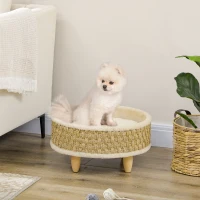 PawHut Hondenbed, verhoogde hondenligstoel met kussen, kattenbed, huisdierbed, rond(m-2)
