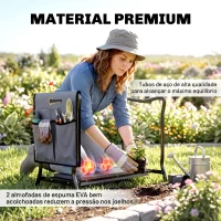 Outsunny Banco de Jardim Dobrável com Almofada de Espuma EVA Saco para Ferramentas 58x28x49 cm Cinzento(m-7)