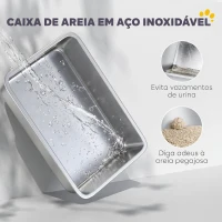 PawHut Caixa de Areia Fechada para Gatos com Bandeja em Aço Inoxidável, Tampa Superior e Entrada Frontal, Cinzento Escuro(m-6)