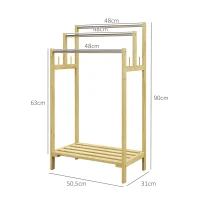 HOMCOM Toallero de Pie de Bambú con 3 Barras de Acero Inoxidable Estante Abierto 50,5x31x90 cm Natural(m-3)