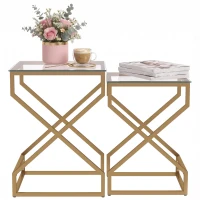 HOMCOM Nest of Tables, Side Table Set of 2 with Transparent Top, Coffee Table Set with Tempered Glass Top, Transparent(m-13)