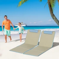 Outsunny 2-delig Strandmat Set, Verstelbaar, Opvouwbaar, 124L x 53B x 37-50H cm, Beige(m-2)