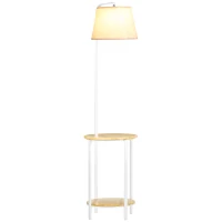HOMCOM Lampadaire sur pied avec abat-jour en tissu 2 étagères rondes en bois interrupteur au pied hauteur 162 cm blanc(m-1)