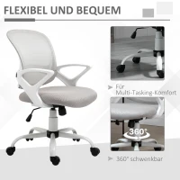 Vinsetto Bureaustoel, Schrijfstafstoel met Wielen, Ergonomisch, In Hoogte Verstelbaar, Grijs(m-7)